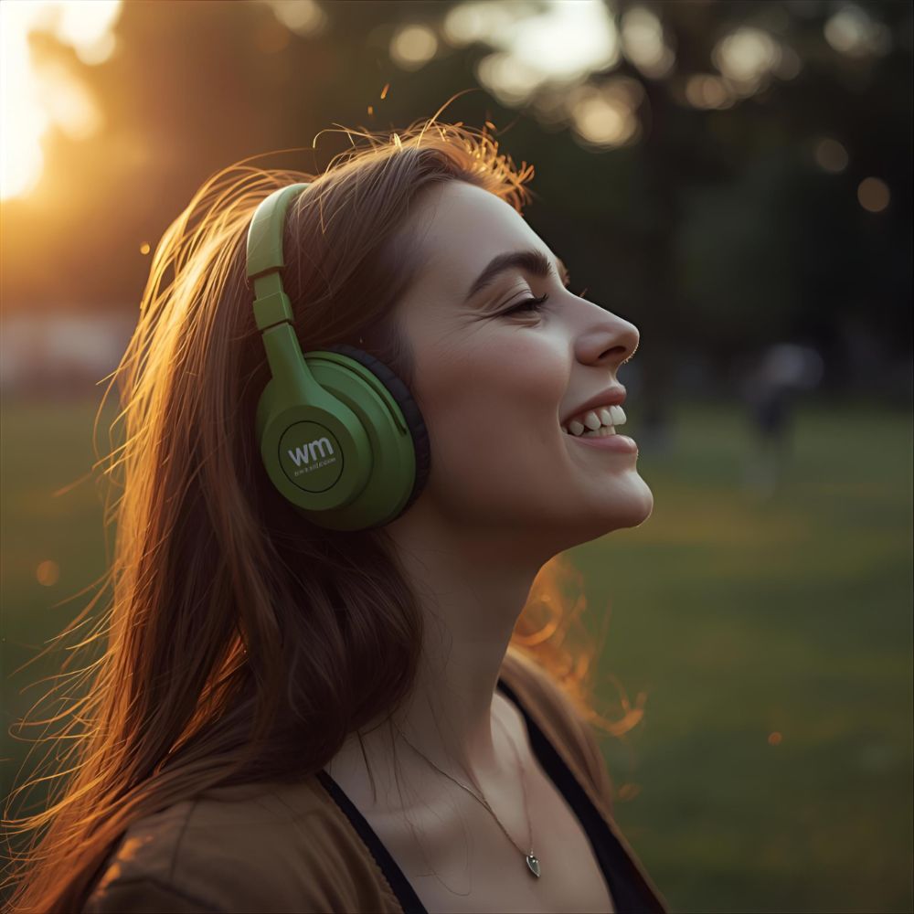 Woman-wearing-wavemaster-headphones-and-enjoys-music